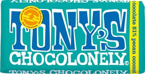 Tonys Chocolonely Dark Chocolate Pecan Coconut 180g Coopers Candy
