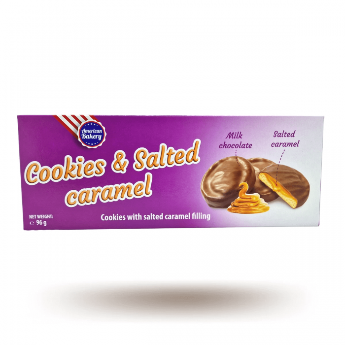 Kjøp American Bakery Cookies & Salted Caramel 96g hos Coopers Candy