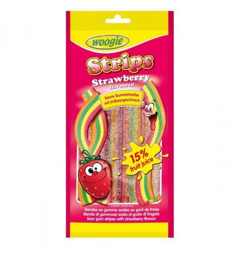 Woogie Sour Strawberry Strips 80g Coopers Candy