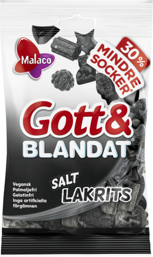 Malaco Gott & Blandat Salt Lakrits 30% mindre socker 110g Coopers Candy