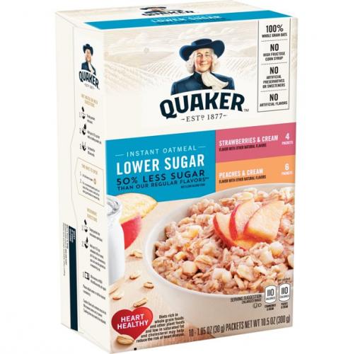 Quaker Instant Oatmeal Lower Sugar Variety Pack Fruit & Cream 300g Coopers Candy