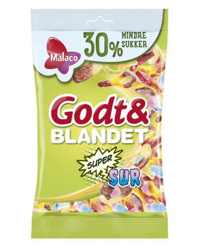 Malaco Godt & Blandet Supersur Mindre Sukker 110g Coopers Candy
