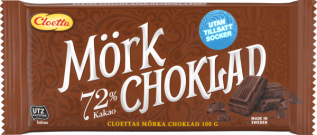 Cloetta Mörk choklad 72 % utan tillsatt socker 100g Coopers Candy