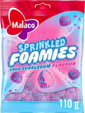 Malaco Sprinkled Foamies Sour Bubblegum 110g Coopers Candy