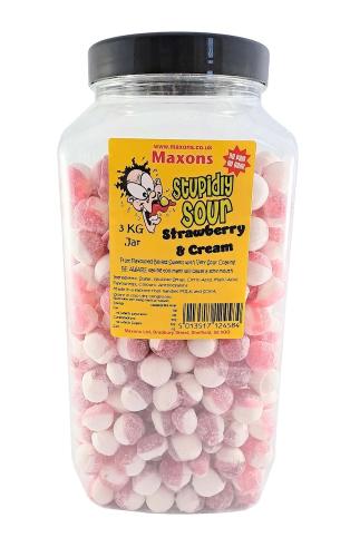Maxons Stupidly Sour Jar Strawberry & Cream 3kg Coopers Candy