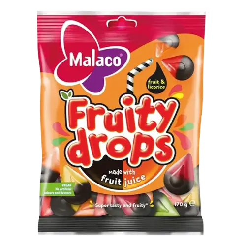 Malaco Fruity Drops Fruit Licorice 110g Coopers Candy