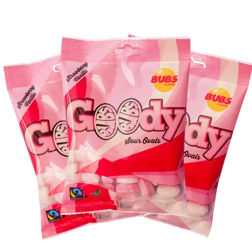 Bubs Goody Sour Strawberry Vanilla 90g x 3st Coopers Candy