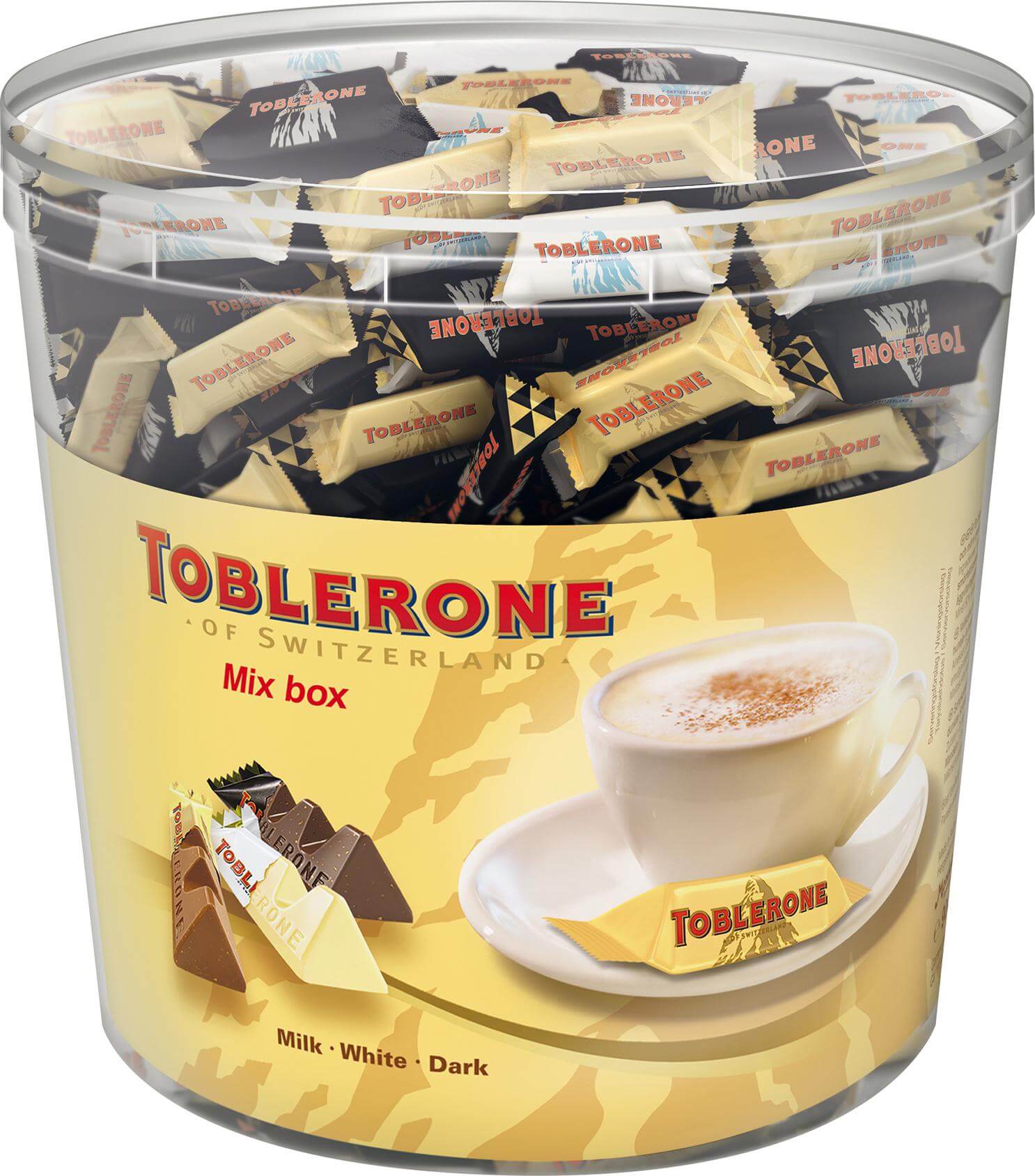Chokolade Toblerone Tiny Mix Box 904g Mælk/Hvid/Mørk Ca. 113 stk,904 g/sp