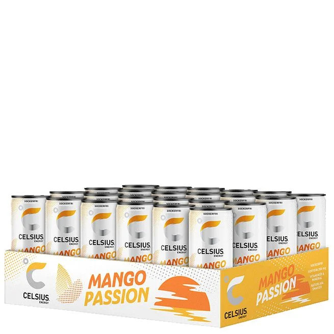 Celsius Mango Passion flak 355ml x 24st (helt flak)