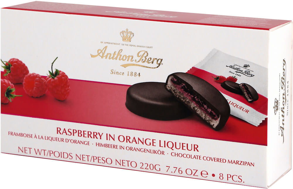 Anthon Berg Bringebær i apelsinlikör 220g