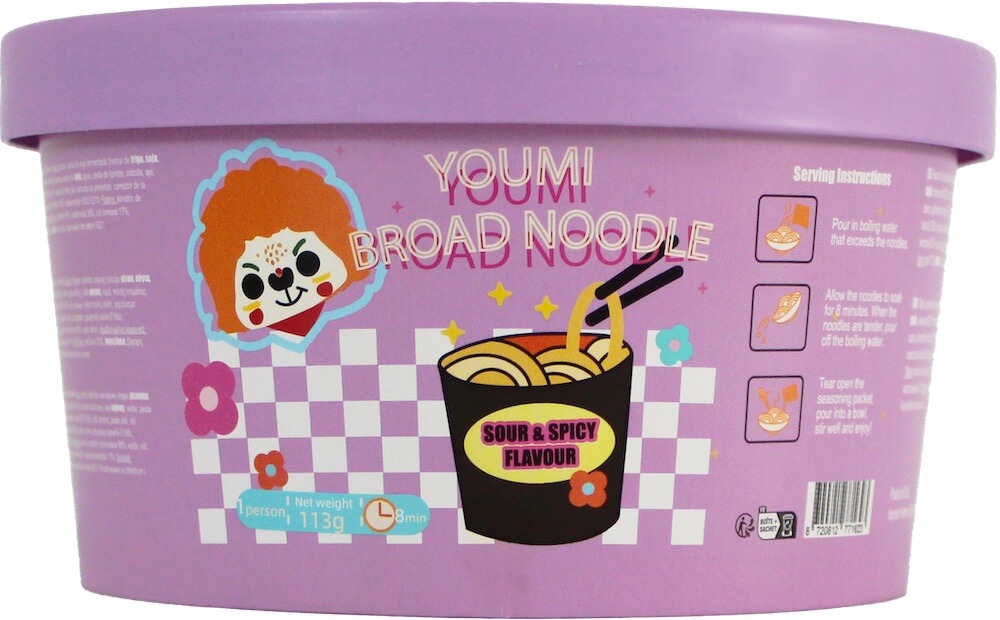 Youmi Instant Broad Noodle Sour & Spicy Flavour 113g