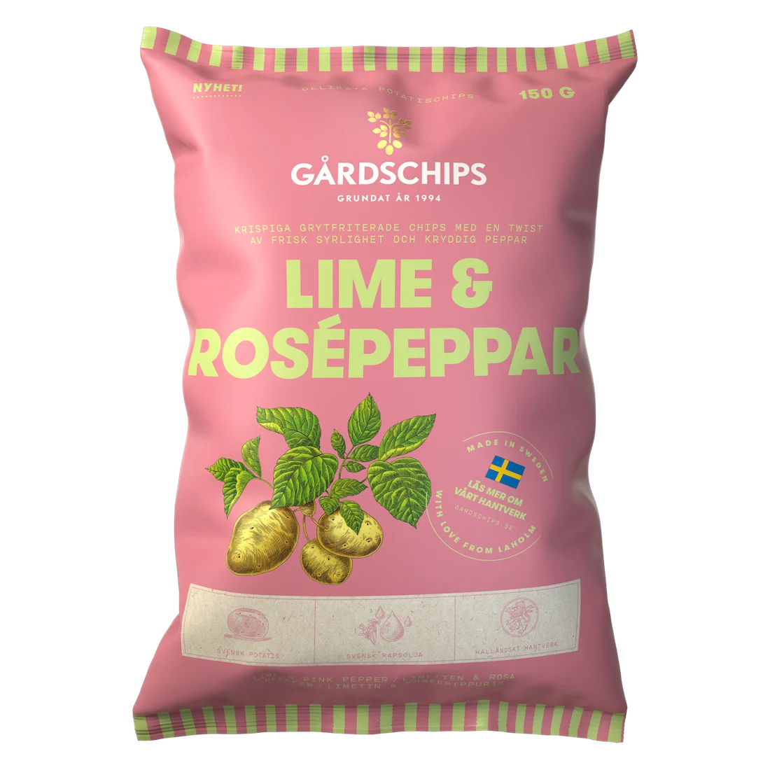 Gårdschips Potetgull Lime Rosépeppar 150g